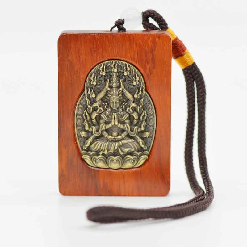 精品犀牛紫檀黄铜牌挂件