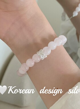 韩版ins风小众设计银饰 S925纯银甜美拉丝车花管粉水晶手链级感