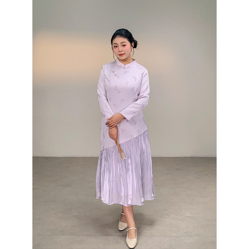 气质新中式改良日常盘扣连衣裙2026女春季新款时尚拼接大码旗袍潮