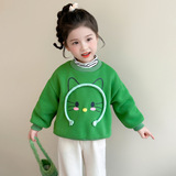 女小童加绒领卫衣秋冬2025新款儿童保暖打底衫冬装加厚上衣P63，童装卫衣/绒衫，祺妙童装