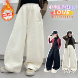 女童灯芯绒阔腿裤2025年秋冬新款纯色休闲香蕉裤中大童弯刀裤长裤，童装裤子，祺儿童装