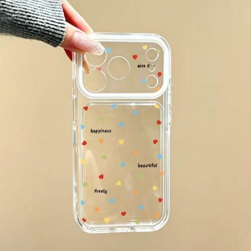 Color Heart Airbag Phone Case 适用 iPhone 18 Pro Max 17 16 15 14 Clear Large Window Shockproof Cover