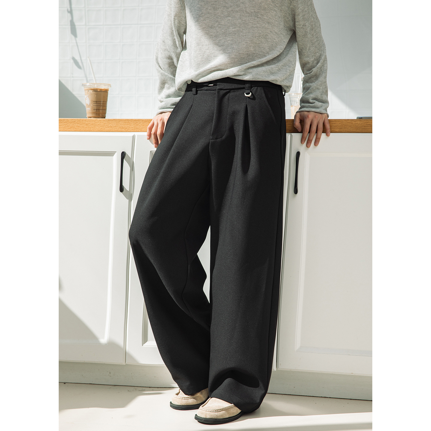 休闲裤春季新款腰部可调老钱风西裤垂感廓形长裤MK2495-P60控98，男装西裤，电商A362