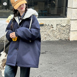 女童夹棉外套2025年秋冬新款中大童撞色连帽风衣中长款防风夹克衫，童装外套，祺儿童装