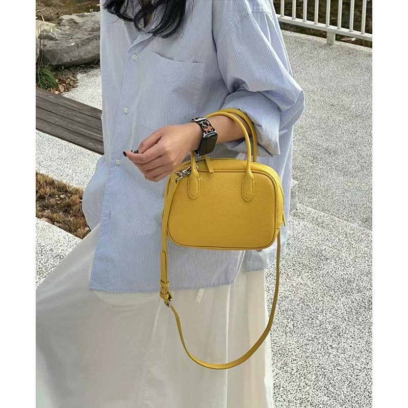 头层togo牛皮保龄球包2025新款波士顿真皮手提包小众肩斜挎包女