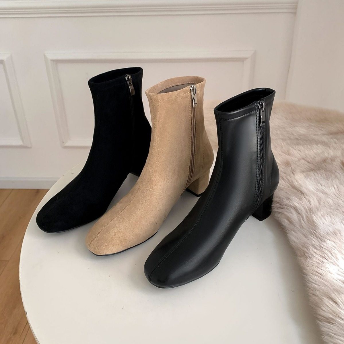 葡萄妈实穿主义~新款SW圆头粗跟弹力袜靴瘦瘦靴女短靴