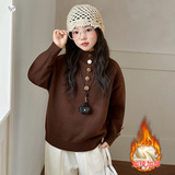 女童加绒毛衣2025秋冬新款立领五粒扣针织衫中大童韩系打底衫春秋，童装毛衣，祺儿童装