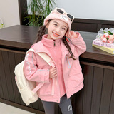 女童外套春秋款2025新款儿童洋气时髦秋装三合一可拆卸冲锋衣P100，童装外套，祺妙童装