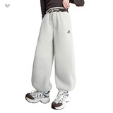 女童加绒卫裤2025年秋冬新款休闲刺绣束脚裤中大童阔腿裤直筒长裤，童装裤子，祺儿童装