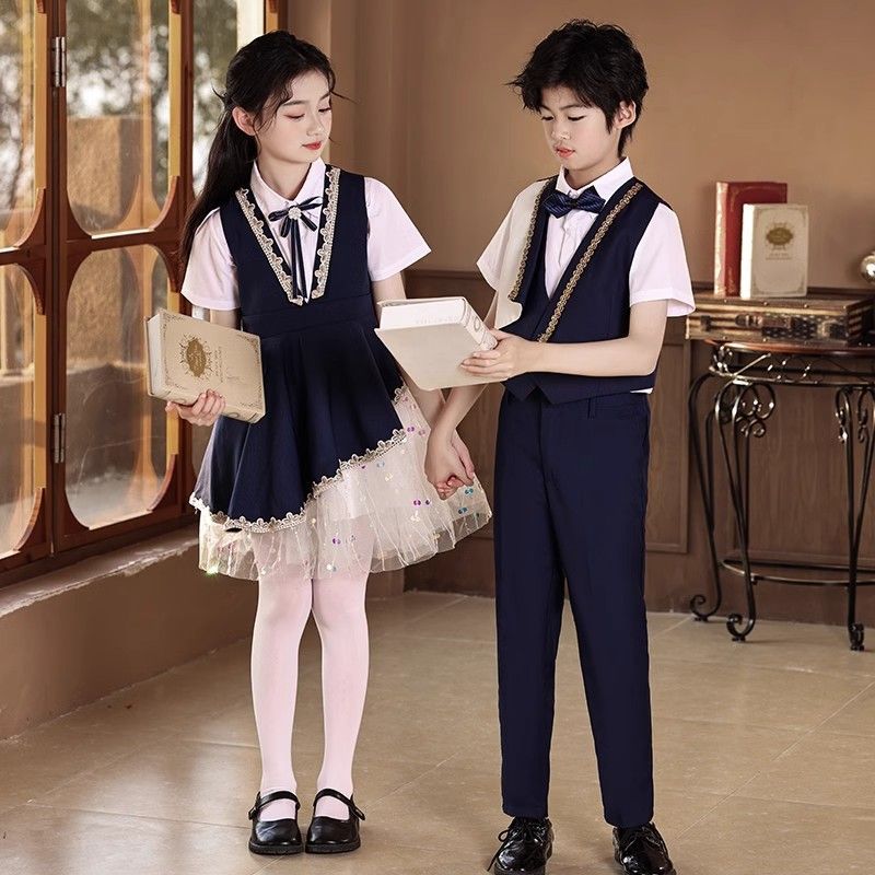 六一儿童合唱演出服中小学生朗诵女童比赛服装诗歌朗诵表演礼服