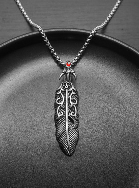 复古鹰爪羽毛吊坠骷髅头项链朋克