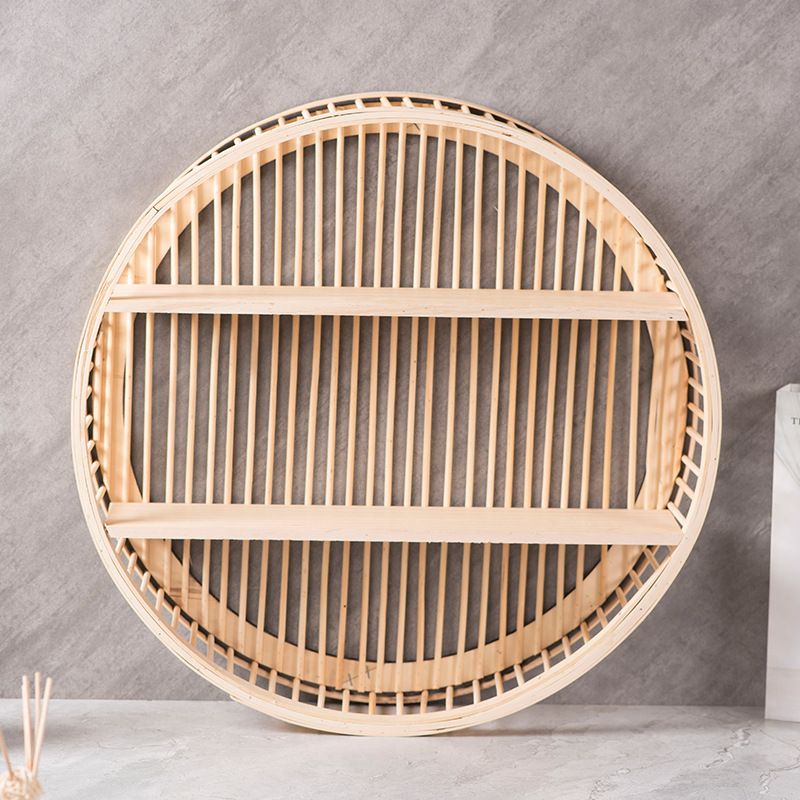 置物架收纳架免安装置物架子圆形木质收纳架卧室化妆品收纳壁挂