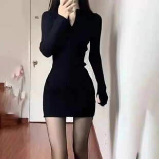 针织长袖连衣裙子早秋季穿搭2024年新款女装辣妹修身后妈裙包臀裙
