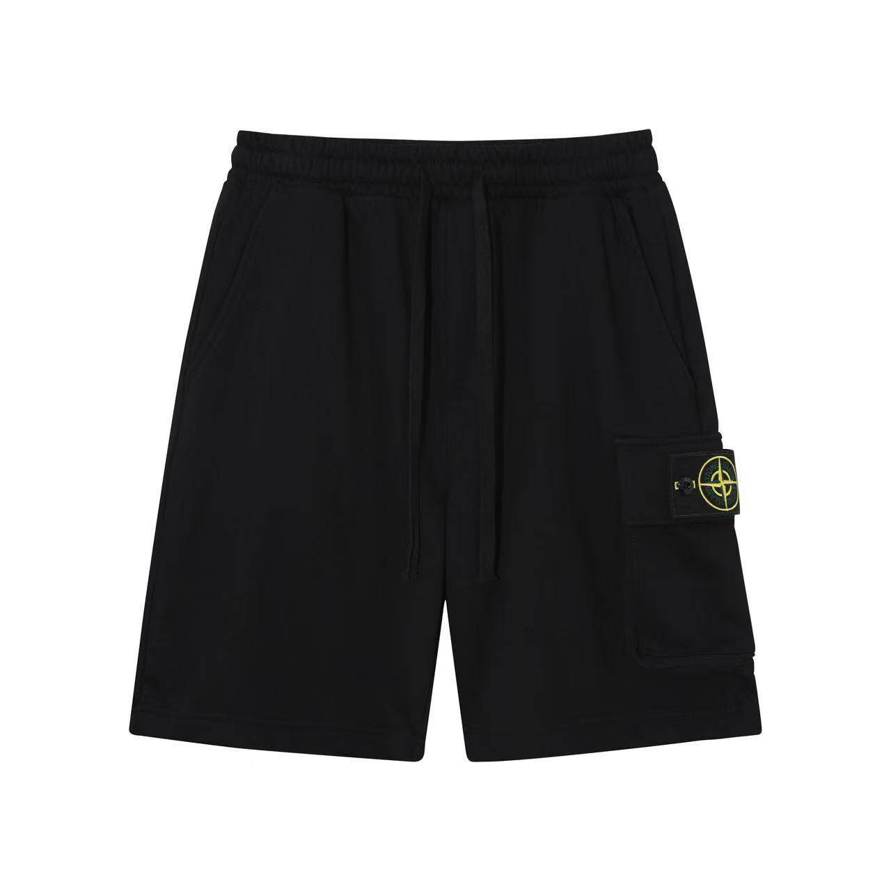 Cross-Border Stone-Patterned Micro-Label Compass Logo Casual Pocket Shorts Functional Sports Drawstring Casual Solid Col