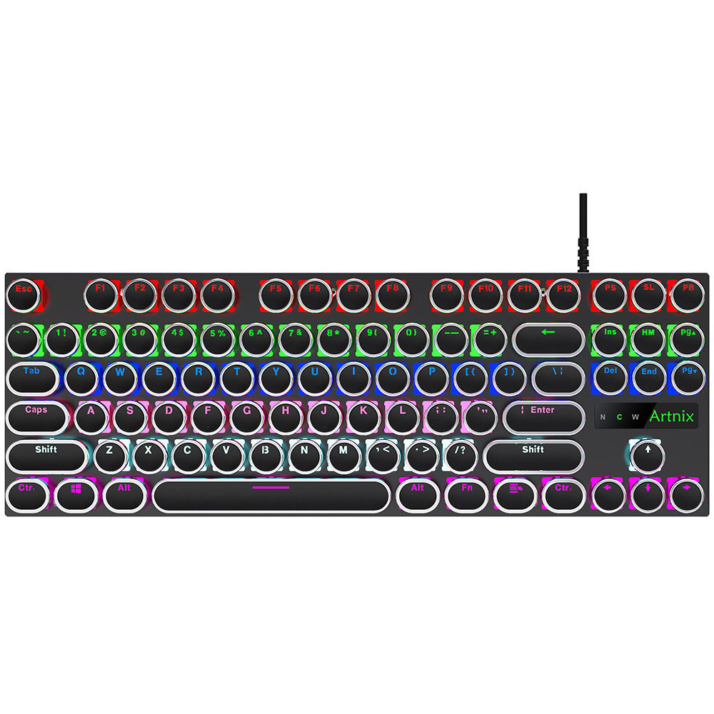 gk87有线87键彩光青轴红轴游戏金属键帽彩色混光机械键盘
