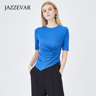 醋酸T恤女 不规则圆领上衣抽褶甜酷潮短袖 翡格依嘉泽华2026夏季 款