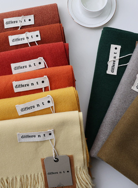 秋冬韩版纯色仿羊绒围巾女冬季级感围脖百搭流苏保暖披肩跨境