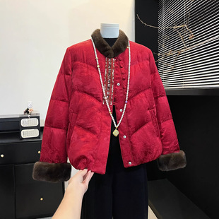 妈妈红色羽绒服冬季2025新款中老年人秋冬喜婆婆白鸭绒棉袄外套女