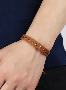 跨境新款头层真牛皮手链 复古铆钉时尚手环 女饰品首饰厂家