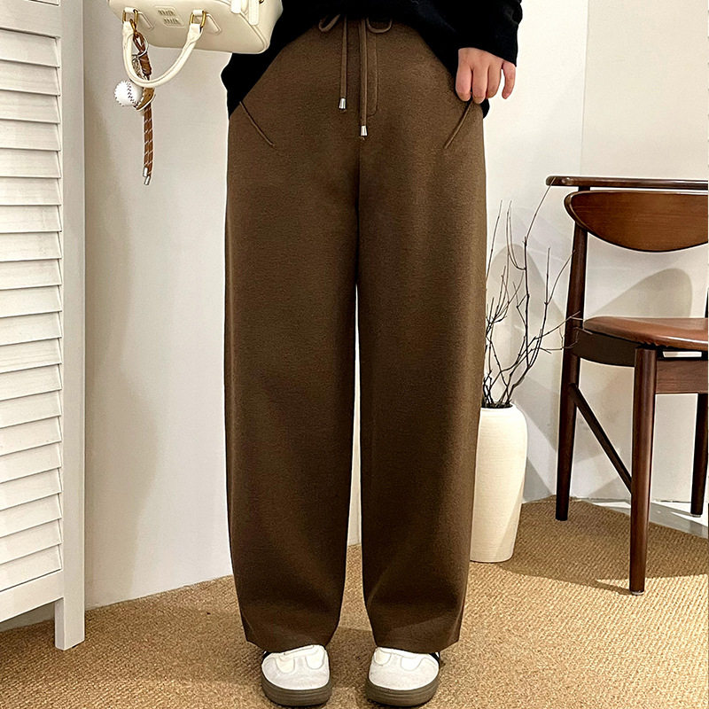 新款大码女装直筒裤女休闲裤2025冬款胖mm宽松哈伦裤针织裤23388