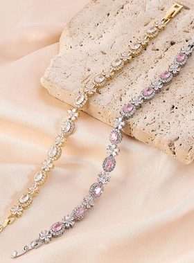 新款跨境时尚气质罗马简约锆石手链百搭流苏轻奢手饰冷淡ing