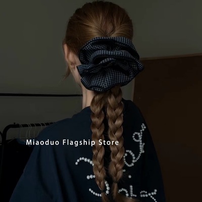 韩国明星同款韩系格子大肠发圈低马尾发绳丸子头皮筋扎头发头绳头