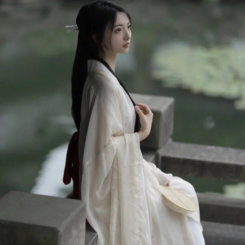 清冷系汉服女魏晋制全套古装香槟色魏晋风广袖流仙裙超仙逸秋冬