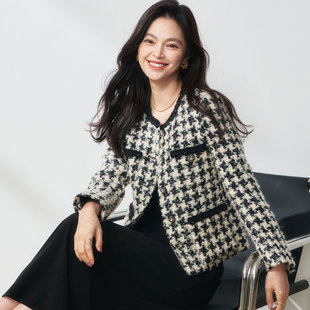 秋季26小香风外套毛呢羊毛名媛气质高级感上衣精致千鸟格女小个子