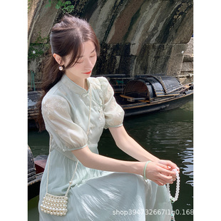改良旗袍连衣裙日常可穿减龄少女夏季 新中式 国风长裙盘扣旗袍裙女
