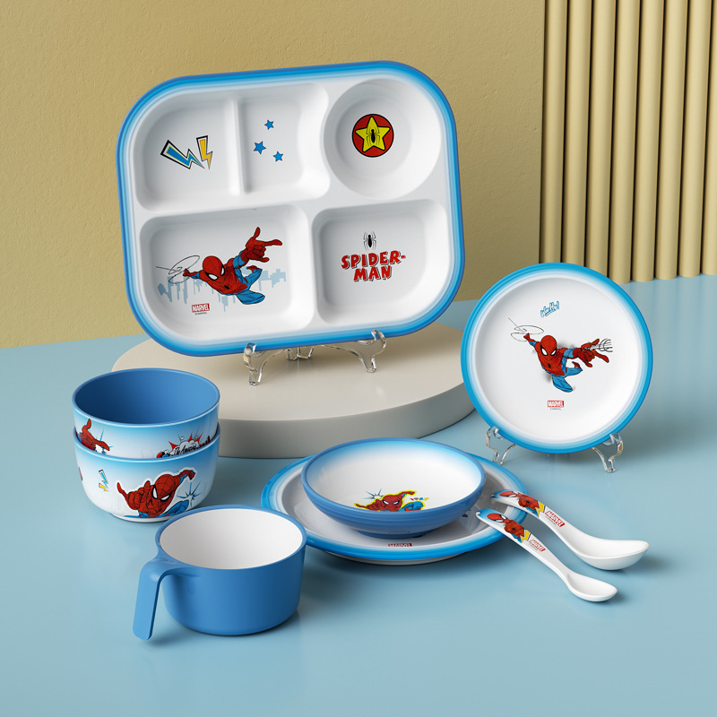 希尔蜘蛛侠餐具分隔盘儿童辅食饭碗面碗水杯勺子分格餐盘