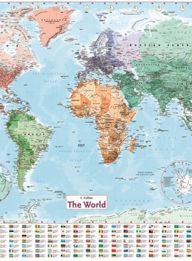 English world map铜版纸双面覆膜防水英文世界地图