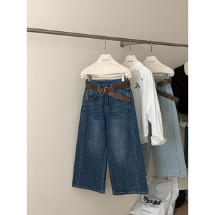 0501 松弛感宽松直筒阔腿裤 2026春新品 随意feel感小个子八分牛仔裤