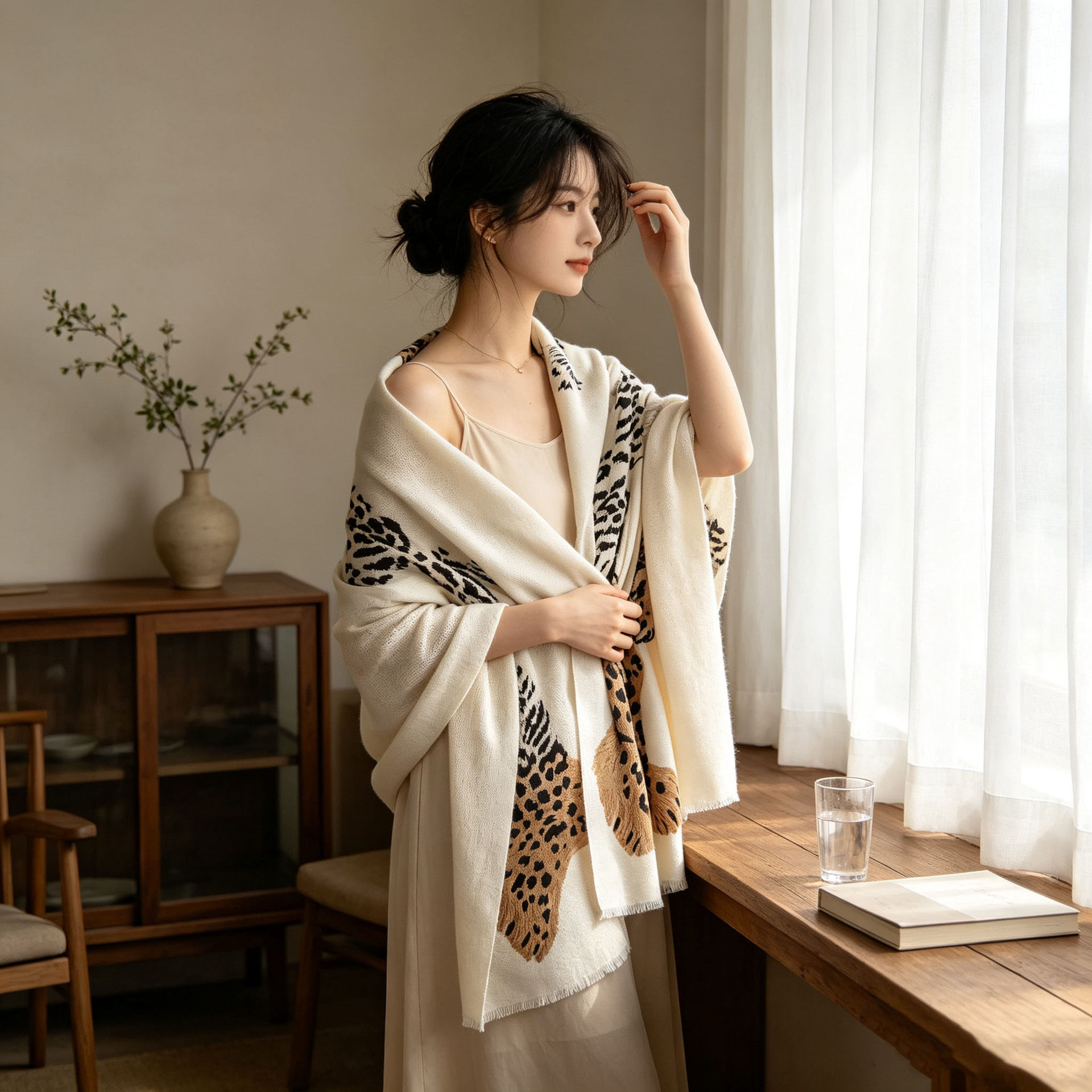 2026新款复古老钱风金钱豹纹空调披肩女夏季薄款旗袍围巾外搭丝巾