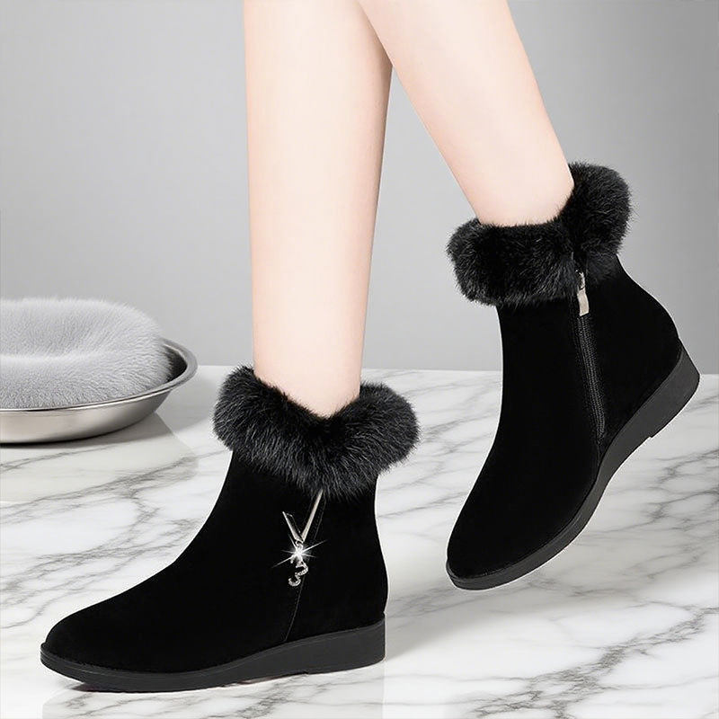 雪地靴女冬季加厚棉靴平底加绒毛毛鞋女孩大码妈妈棉鞋女保暖短靴