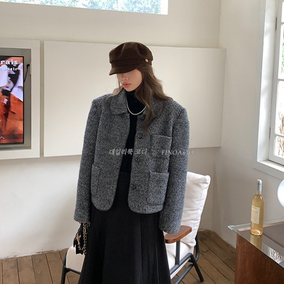 FINOA十三行秋冬新品韩式高级感廓形宽松羊毛毛呢外套女1941