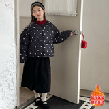女童加厚棉服2025年冬季新款满印爱心保暖短款棉衣中大童休闲外套，童装棉衣，祺儿童装