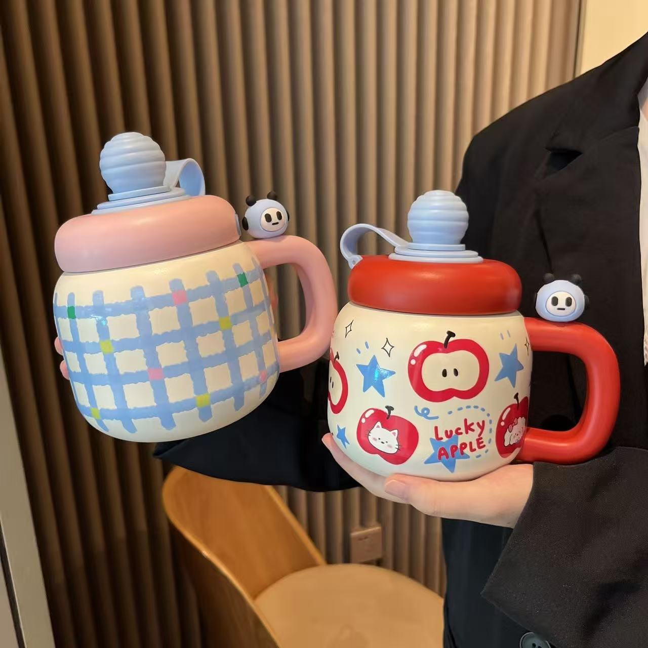 颜值多巴胺316不锈钢吨吨保温杯800ml大容量吸管杯手柄新款水杯