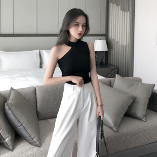 网红背心女外穿潮蹦迪针织吊带性感紧身挂脖上衣黑色无袖打底内搭