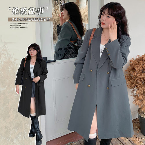 过膝中长款宽松显瘦西装风衣外套