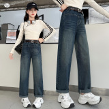 女童牛仔裤宽松2025春秋季新款直筒裤中大童洋气阔腿裤萝卜裤儿童，童装裤子，祺儿童装