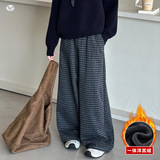 女童休闲格子裤加绒加厚2025年新款中大童阔腿裤直筒裤洋气拖地裤，童装裤子，祺儿童装