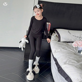 女童秋衣秋裤套装2025年秋冬季新款纯色超薄肌底衣中大童冬装睡衣，童装家居服（睡衣），祺儿童装