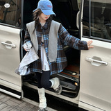 女童夹棉格子衬衫2025秋冬新款中大儿童披肩翻领外套深秋外出上衣，童装外套，祺儿童装