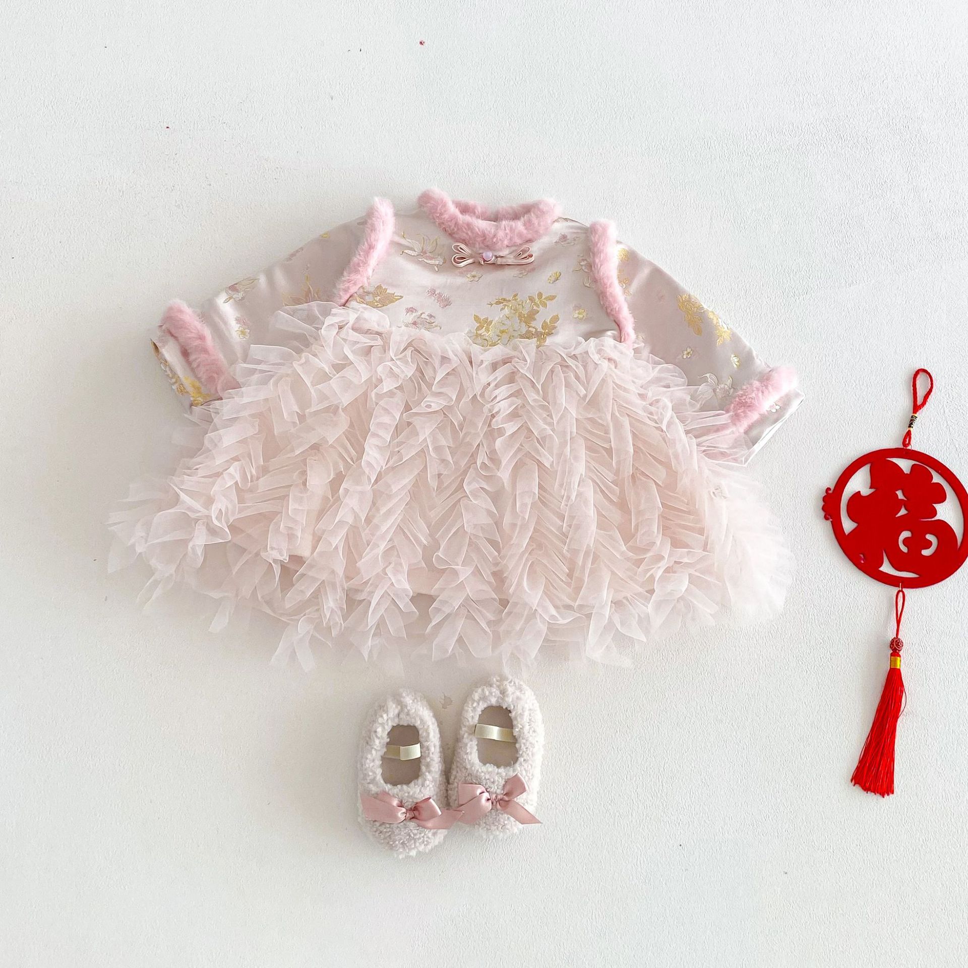 女童网纱拜年服2025新款冬季中国风夹棉加厚连衣裙儿童裙子潮