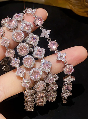 法式粉色花朵卡扣锆石手链轻奢级感手环甜美时尚手饰设计感小众