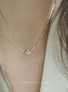 925纯银镀14k金 迷你皇冠坠子日常百搭细锁骨简约日韩项链女