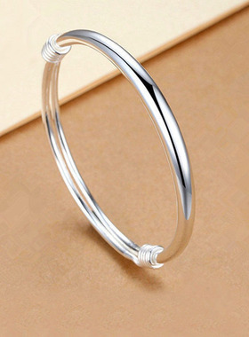 合金镀银手镯光面圆肚推拉手环韩版圆肚镀金鐲子首饰几何风