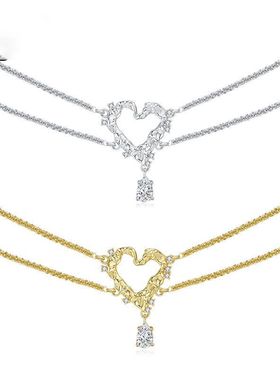 原创小众设计糖纸冰沙双层项链级原创叠戴锁骨链锆石爱心颈链女