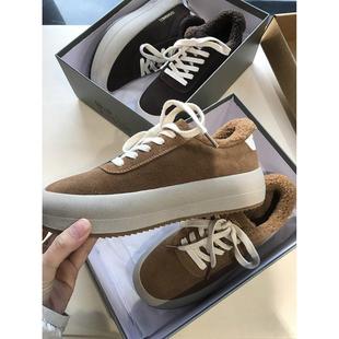 25女冬新 复古篙端色系牛皮拼接面包鞋 时髦人 加绒小黄靴