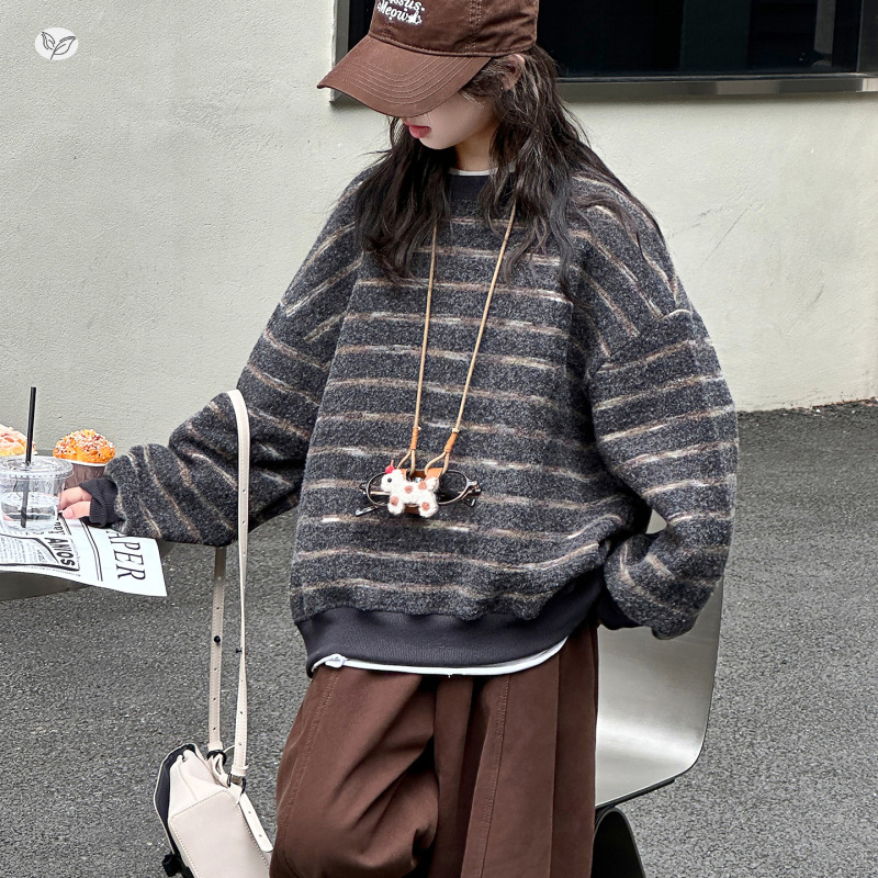 女童套装秋冬2025年新款韩系条纹套头衫加绒阔腿裤两件套中大童潮,童装休闲套装,祺儿童装 女童套装秋冬2025年新款韩系条纹套头衫加绒阔腿裤两件套中大童潮,童装休闲套装,祺儿童装